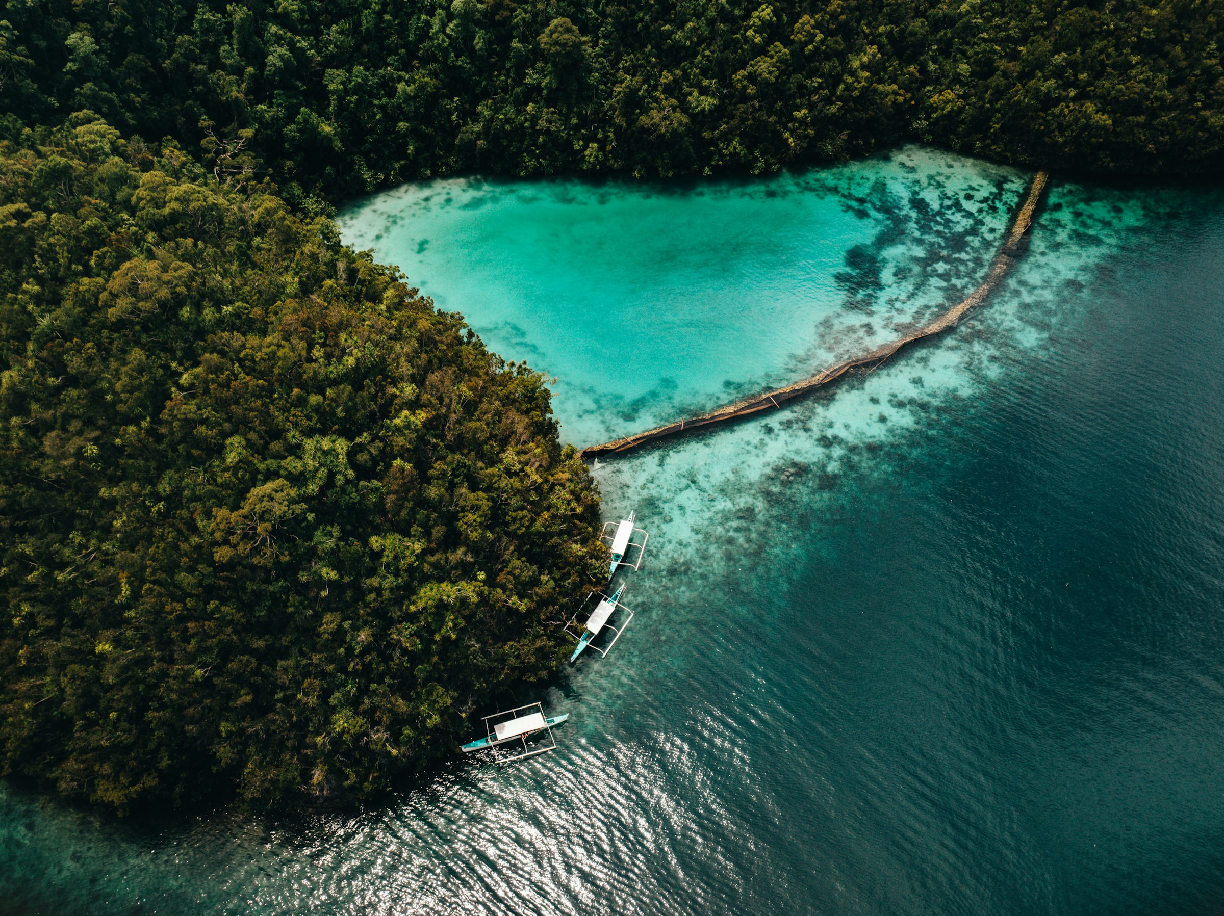 Aerial of the tropical island and lagoon